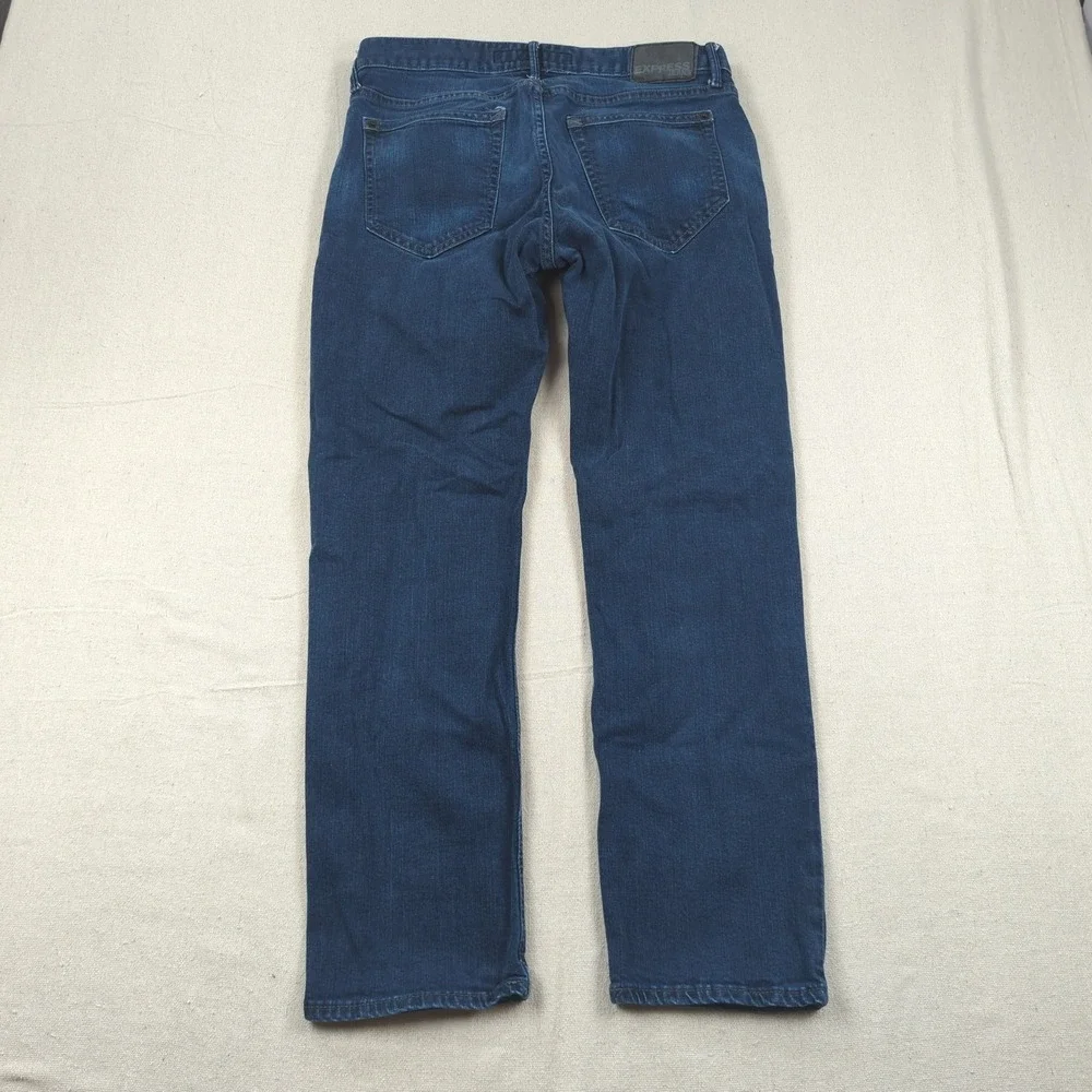 Express‎ Jeans Mens 33x30 Blue Kingston Classic Straight Dark Wash Stretch